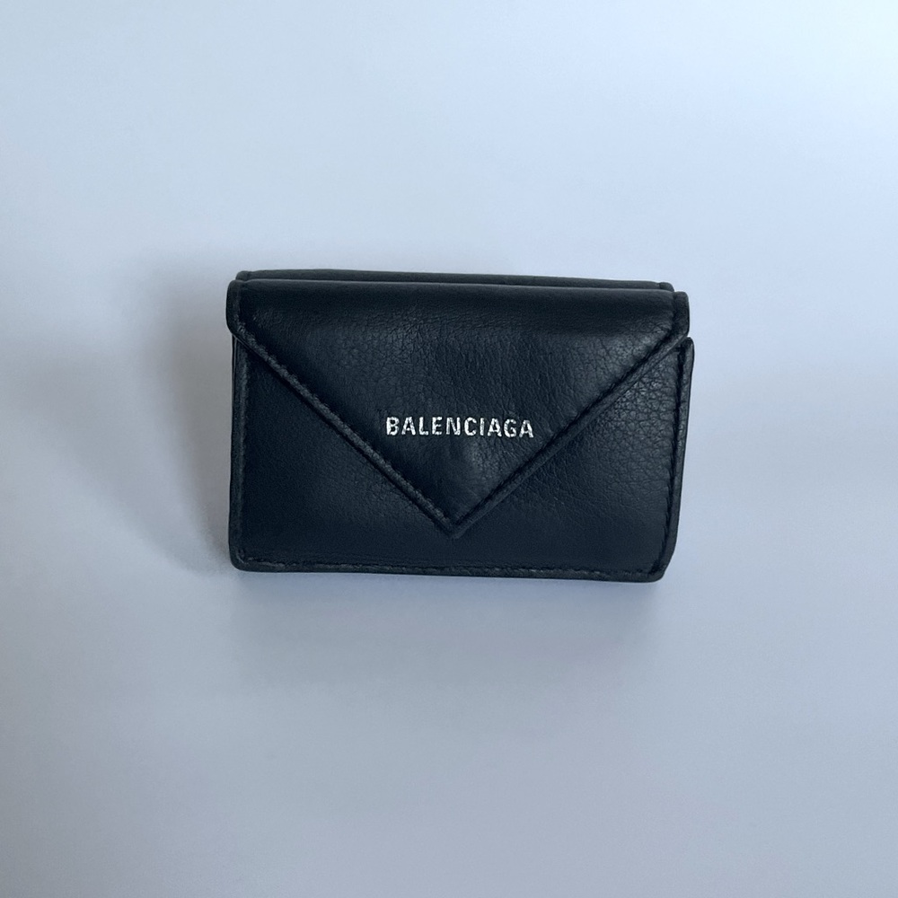 Balenciaga Mini Wallet Tri-fold Black  Authentic Italy Leather
